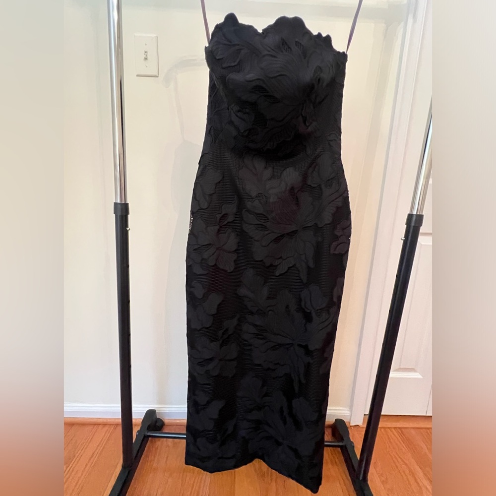 Lela rose Floral embroidered strapless dress